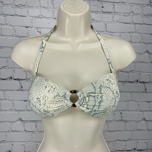 Gianni bini Green Cream Snakeskin Removable Strap Lined Swimsuit Top Size Medium