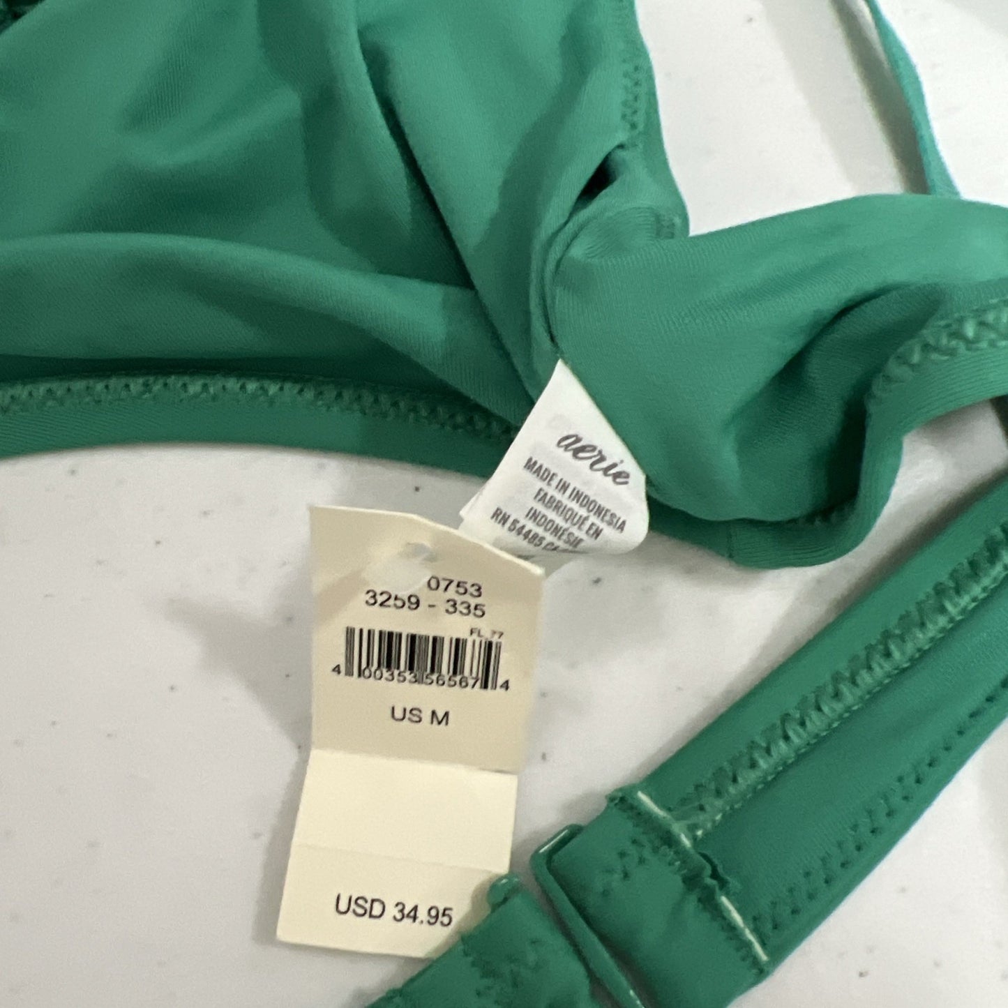 NWT Aerie Teal Green Front Adjustable Bandeau Unpadded Swim Bra Bikini Top M