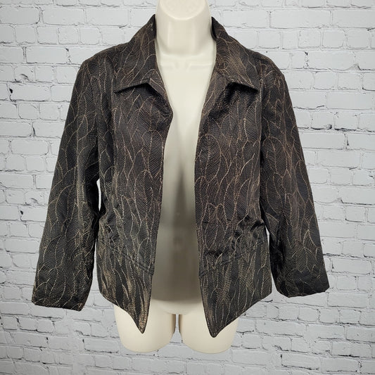 Chico's Black Gold Metallic Embroidered Leaves Open Lined Jacket Size 1 US 8