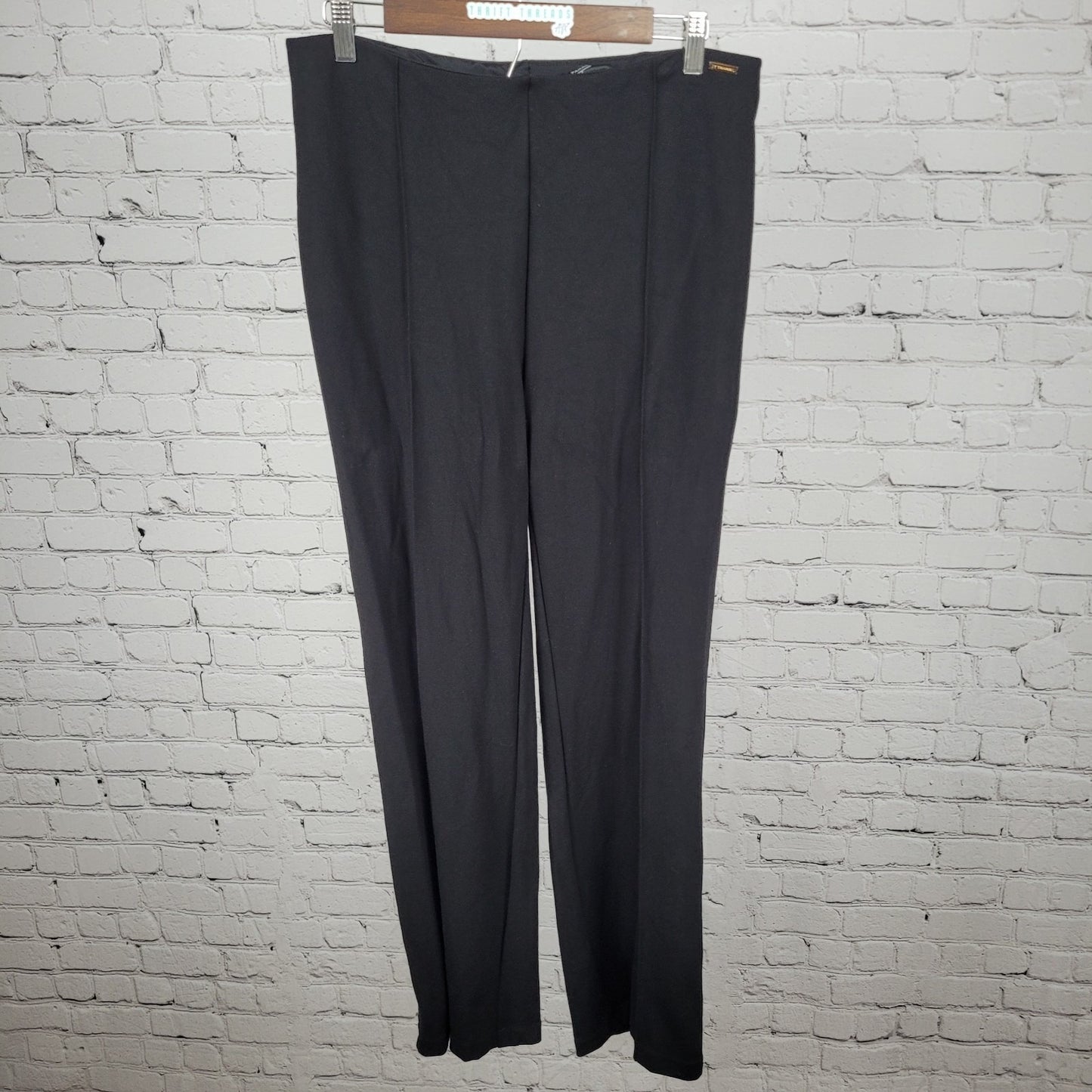 T Tahari Black High Rise Pull On Straight Leg Stretch Pants Size Large L (30x30)