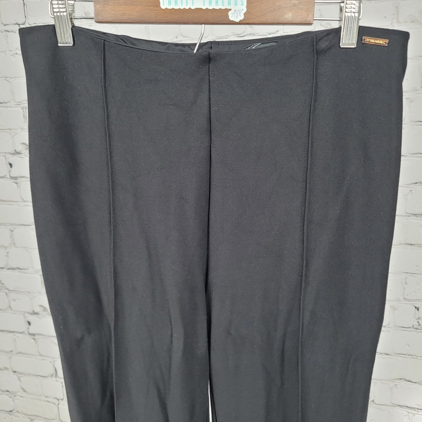 T Tahari Black High Rise Pull On Straight Leg Stretch Pants Size Large L (30x30)