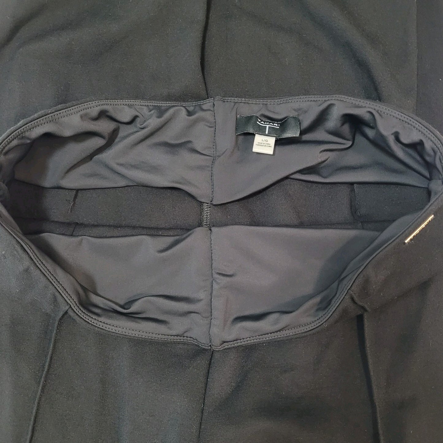 T Tahari Black High Rise Pull On Straight Leg Stretch Pants Size Large L (30x30)