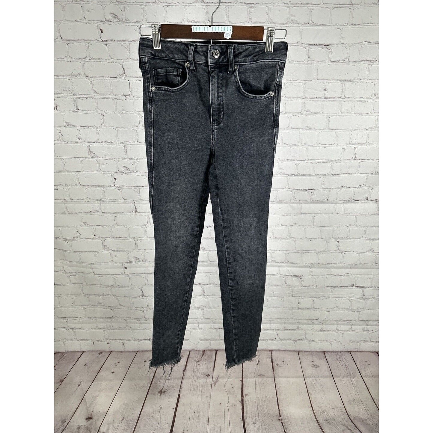 We The Free Distressed Faded Black Raw Hem Mid Rise Skinny Jeans 26 (26 X 26)
