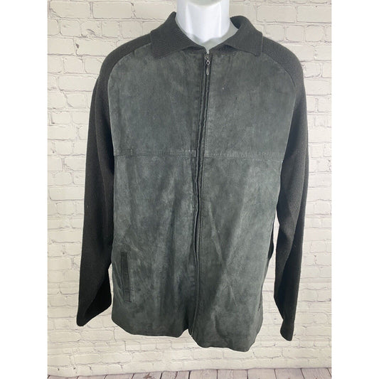 Alan Menchel Black Suede Wool Blend Full Zip Collared Cable Knit Jacket Men’s L