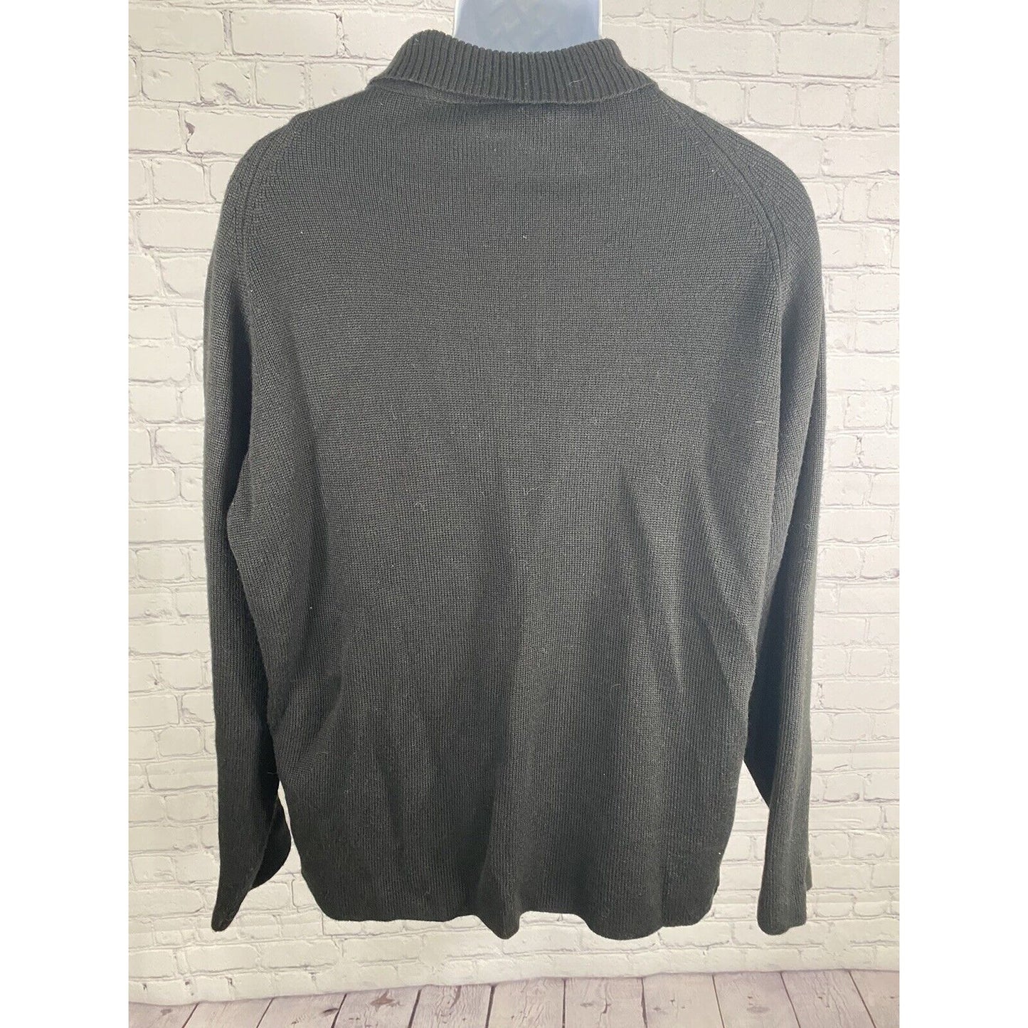 Alan Menchel Black Suede Wool Blend Full Zip Collared Cable Knit Jacket Men’s L