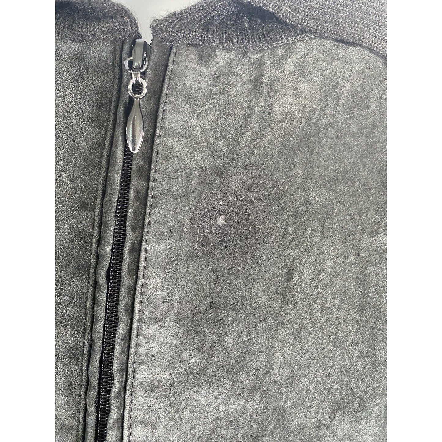 Alan Menchel Black Suede Wool Blend Full Zip Collared Cable Knit Jacket Men’s L