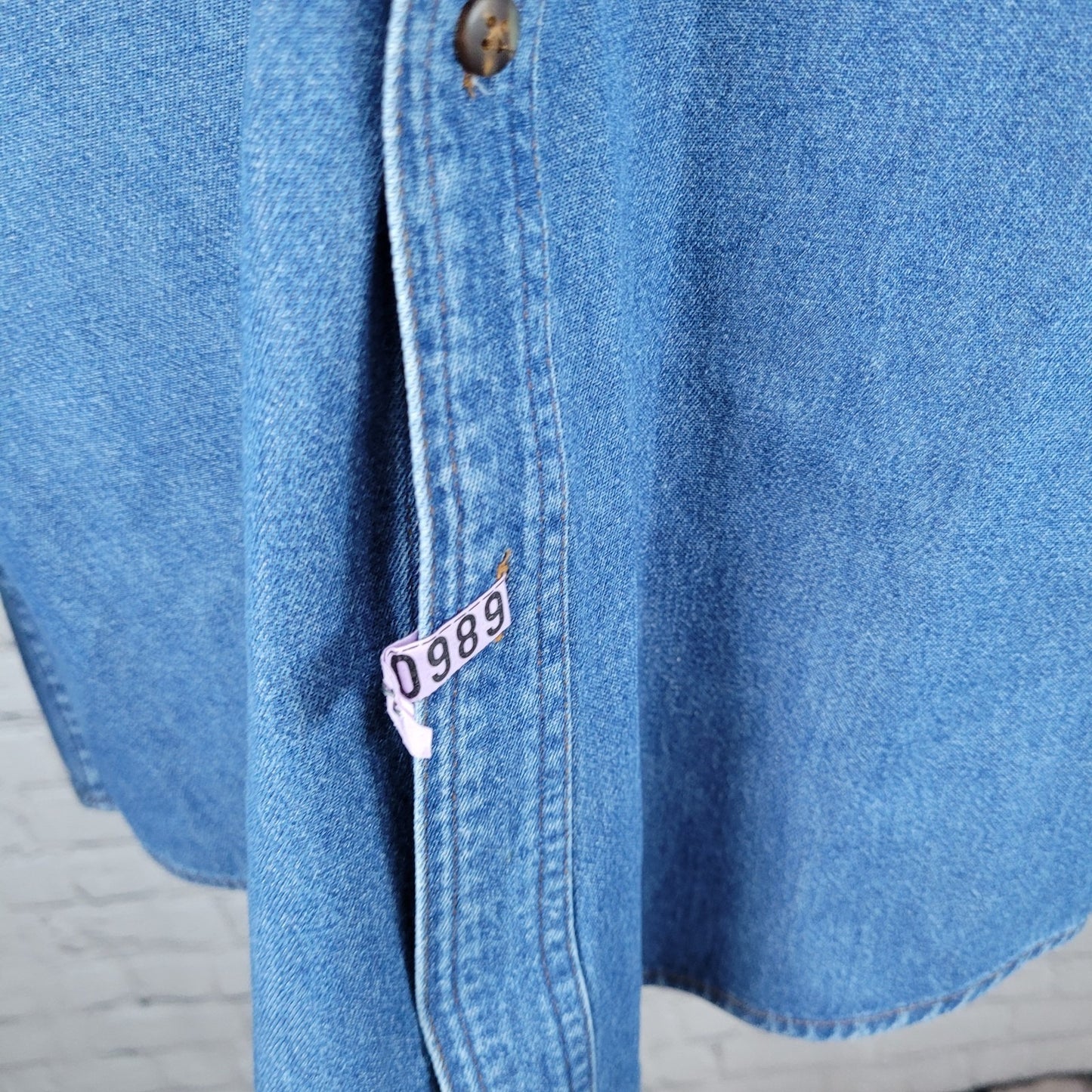 Bayer Aspirin Pharmaceuticals Blue Cotton Denim Long Sleeve Button Down Shirt XL