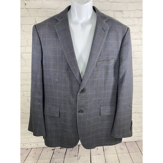 Pronto Uomo Blue Brown Plaid Wool Silk Blend 2 Button Jacket Blazer 46R