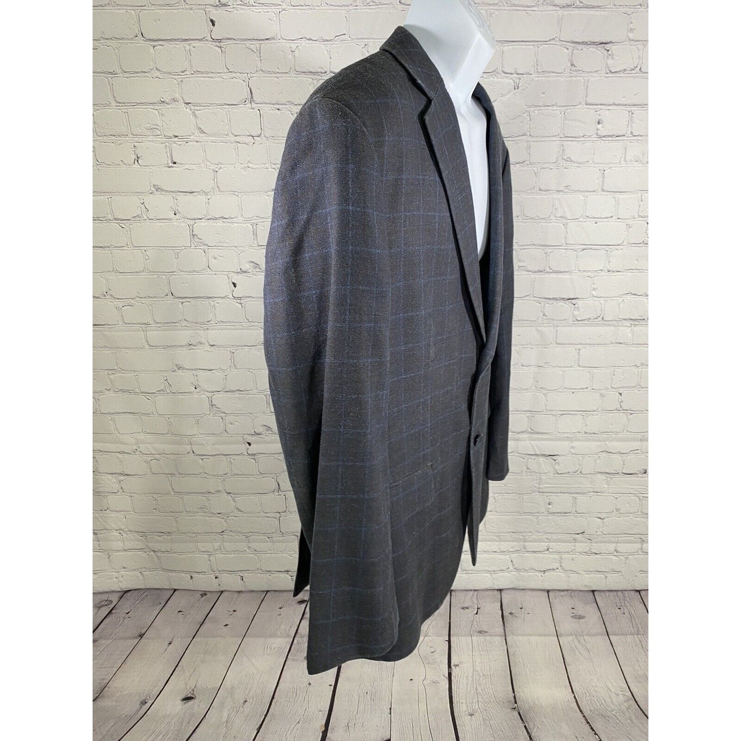 Pronto Uomo Blue Brown Plaid Wool Silk Blend 2 Button Jacket Blazer 46R