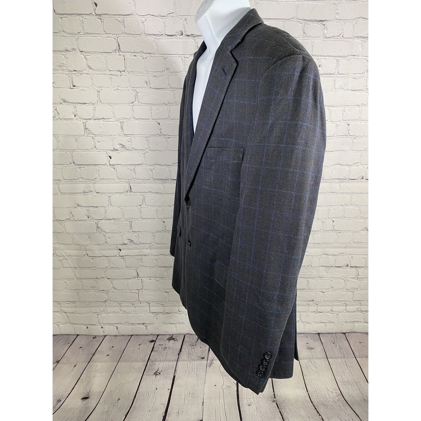 Pronto Uomo Blue Brown Plaid Wool Silk Blend 2 Button Jacket Blazer 46R