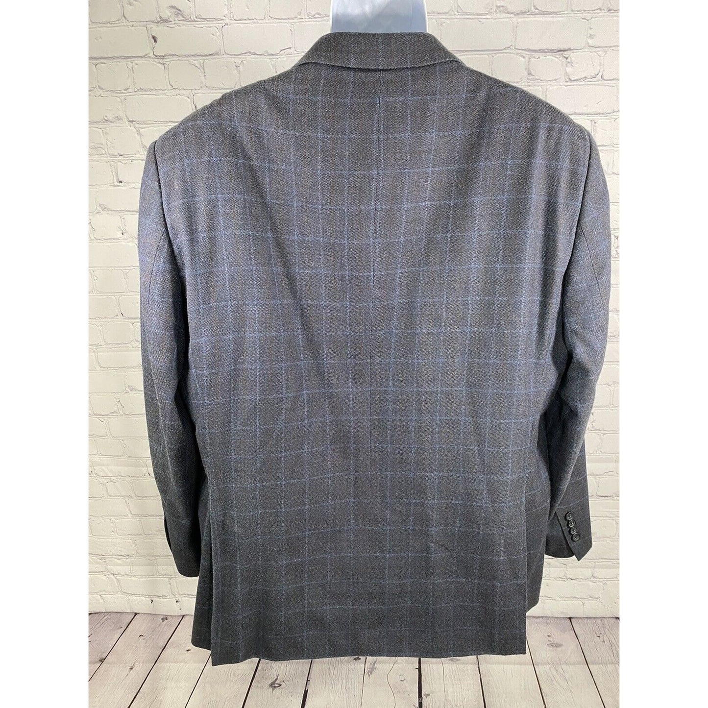 Pronto Uomo Blue Brown Plaid Wool Silk Blend 2 Button Jacket Blazer 46R