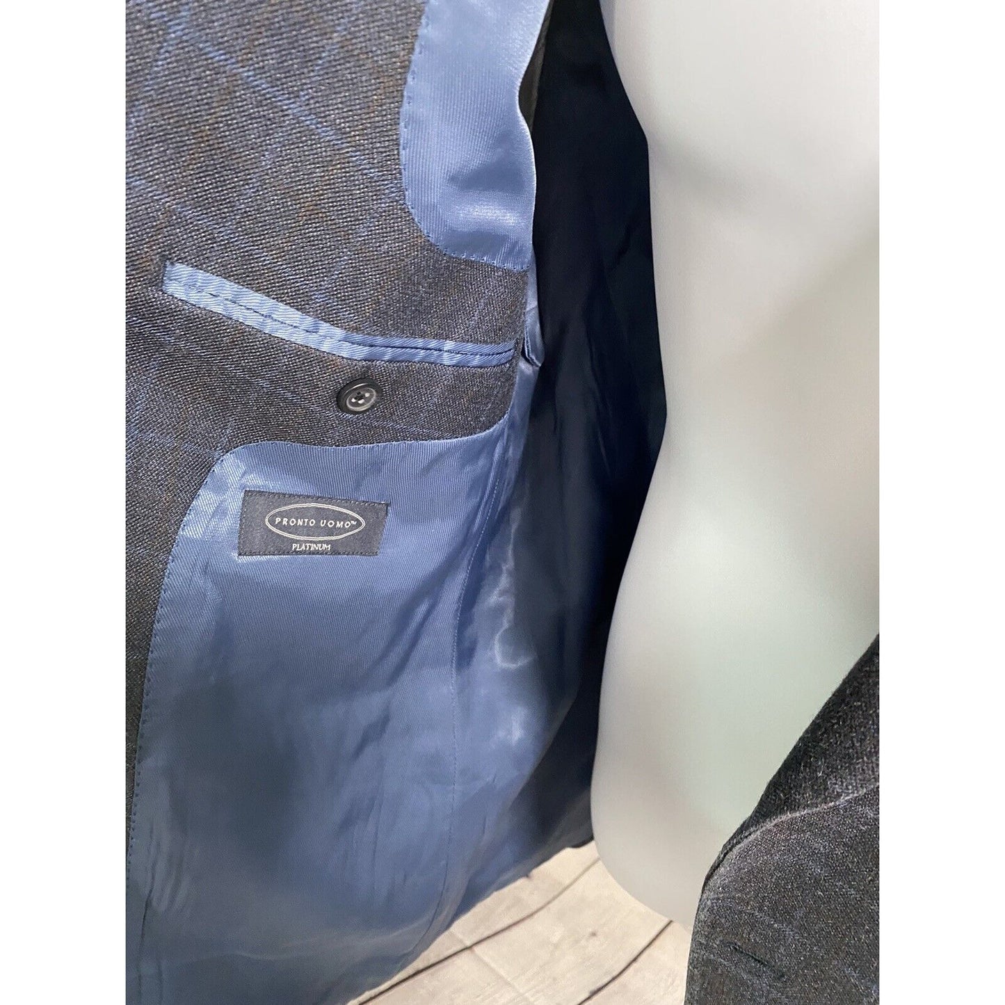 Pronto Uomo Blue Brown Plaid Wool Silk Blend 2 Button Jacket Blazer 46R