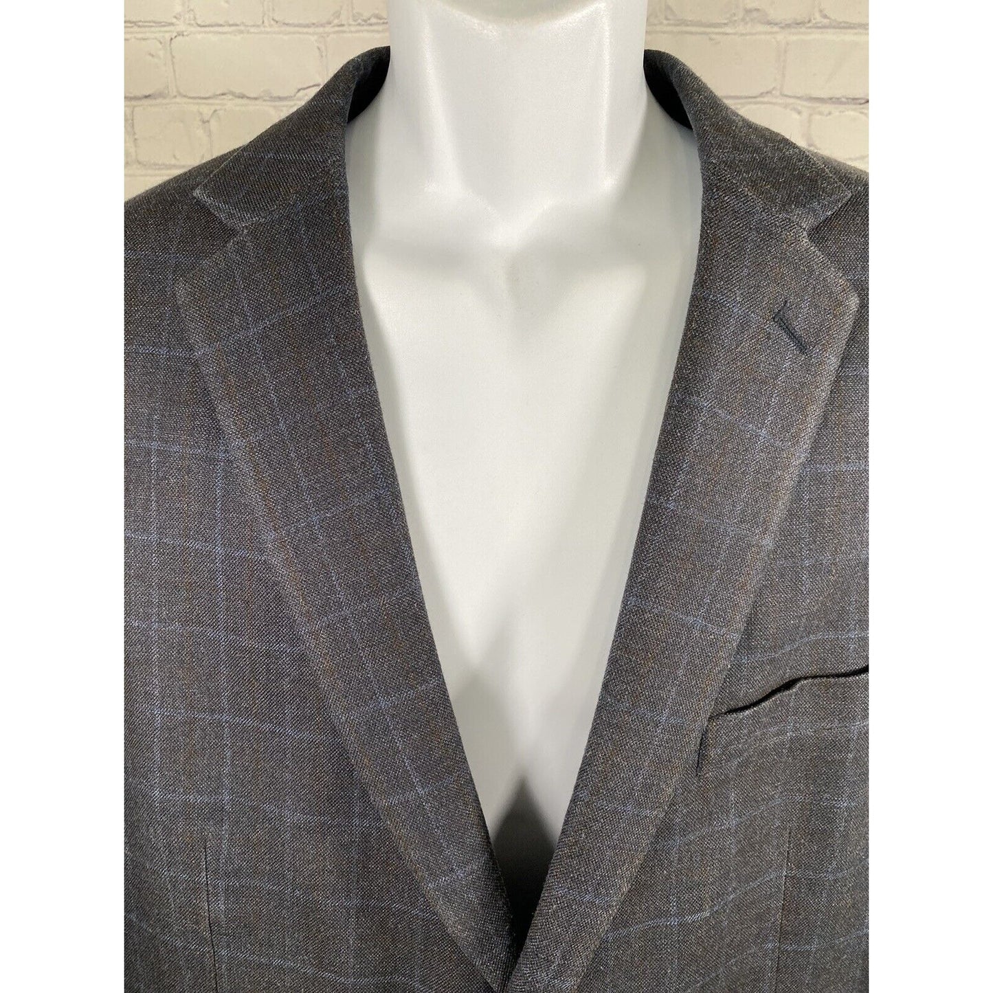 Pronto Uomo Blue Brown Plaid Wool Silk Blend 2 Button Jacket Blazer 46R