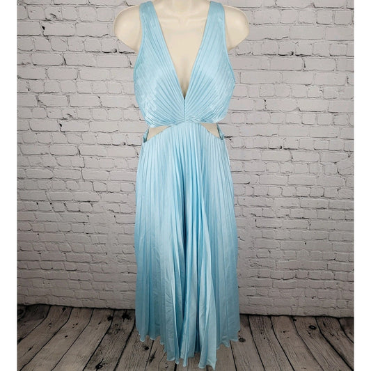 Abercrombie & Fitch Blue Satin Sleeveless Cut Out Midi Dress Size Medium M