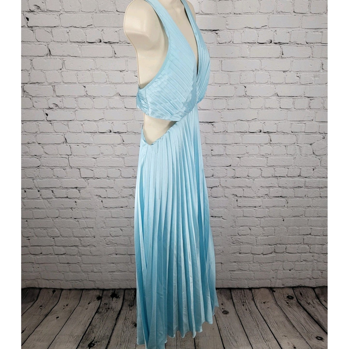 Abercrombie & Fitch Blue Satin Sleeveless Cut Out Midi Dress Size Medium M