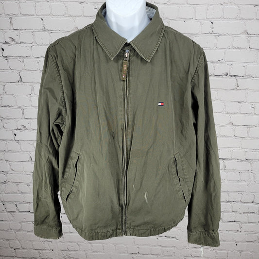 VTG Tommy Hilfiger Green 100% Cotton Mesh Lined Lightweight Zip Jacket Size XL