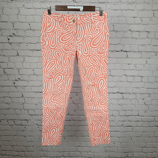 Michael Kors Orange White Swirl Print Stretch Low Rise Chino Pants 2 (28x28)