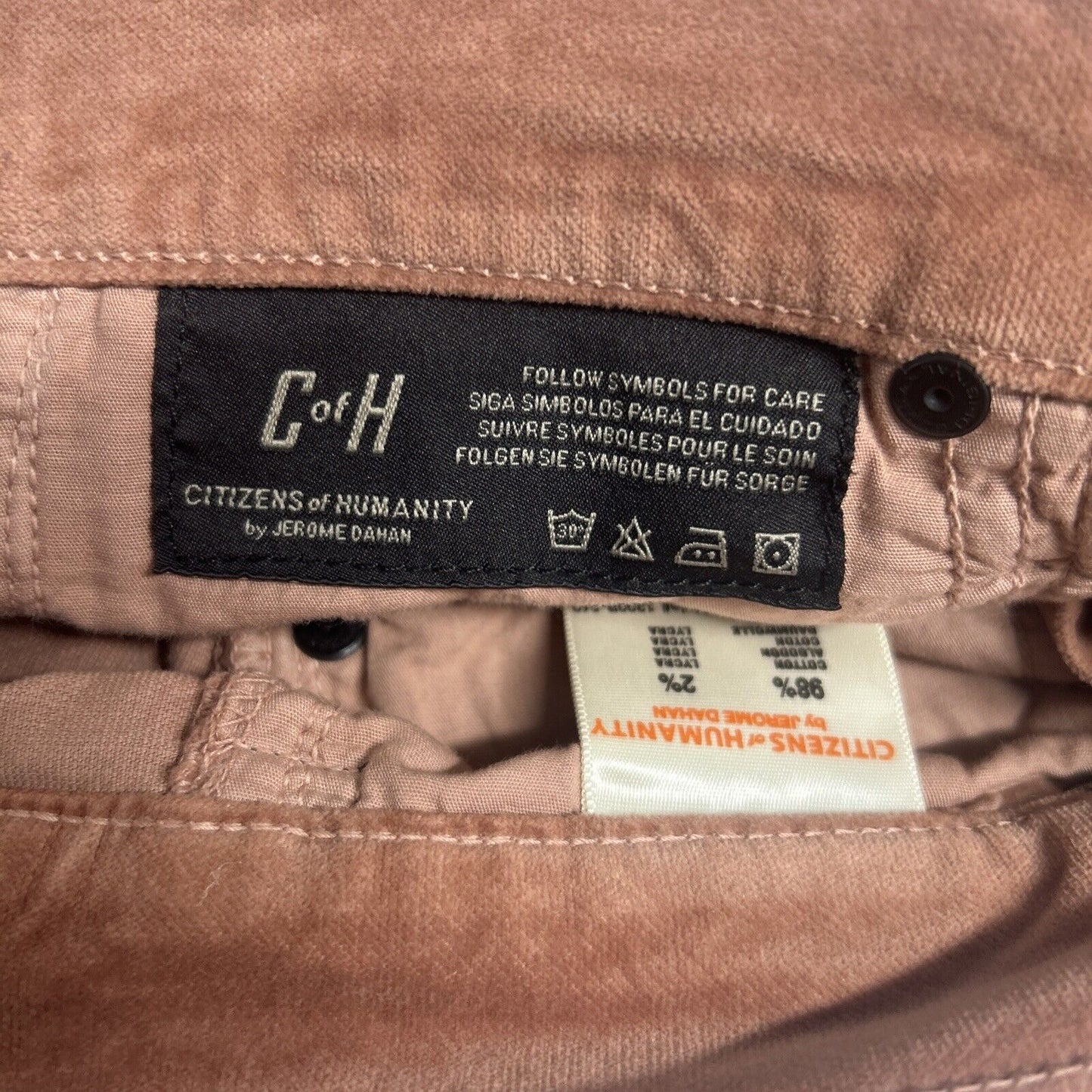 Citizens of Humanity Avedon Low Rise Skinny Leg Peach Velvet Jeans 26 (28 x 32)