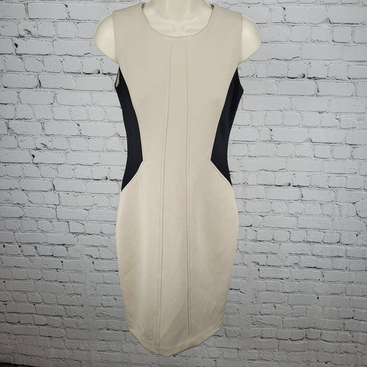 Tommy Hilfiger Beige & Black Sleeveless Stretch Zip Closure Sheath Dress Size 2