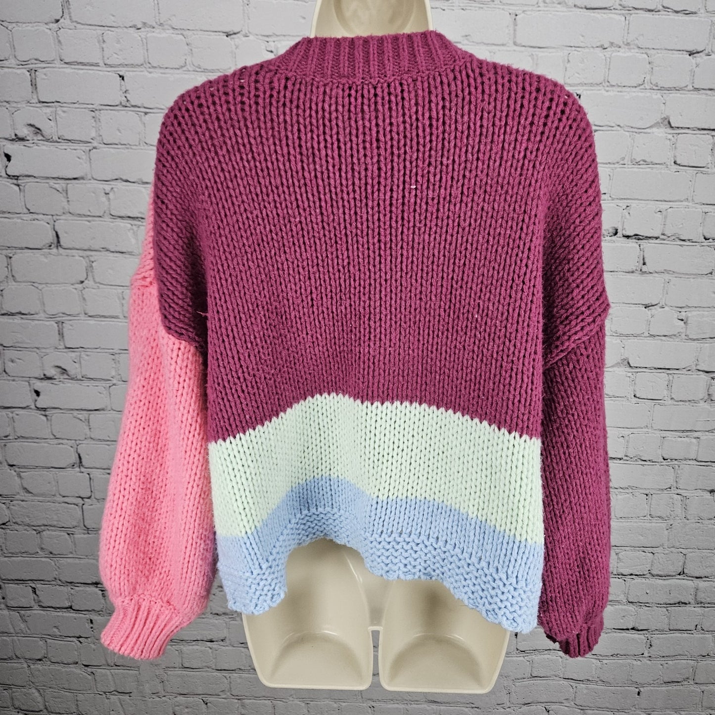 Minkpink Multicolor Colorblock Chunky Knit Balloon Sleeve Sweater Medium M