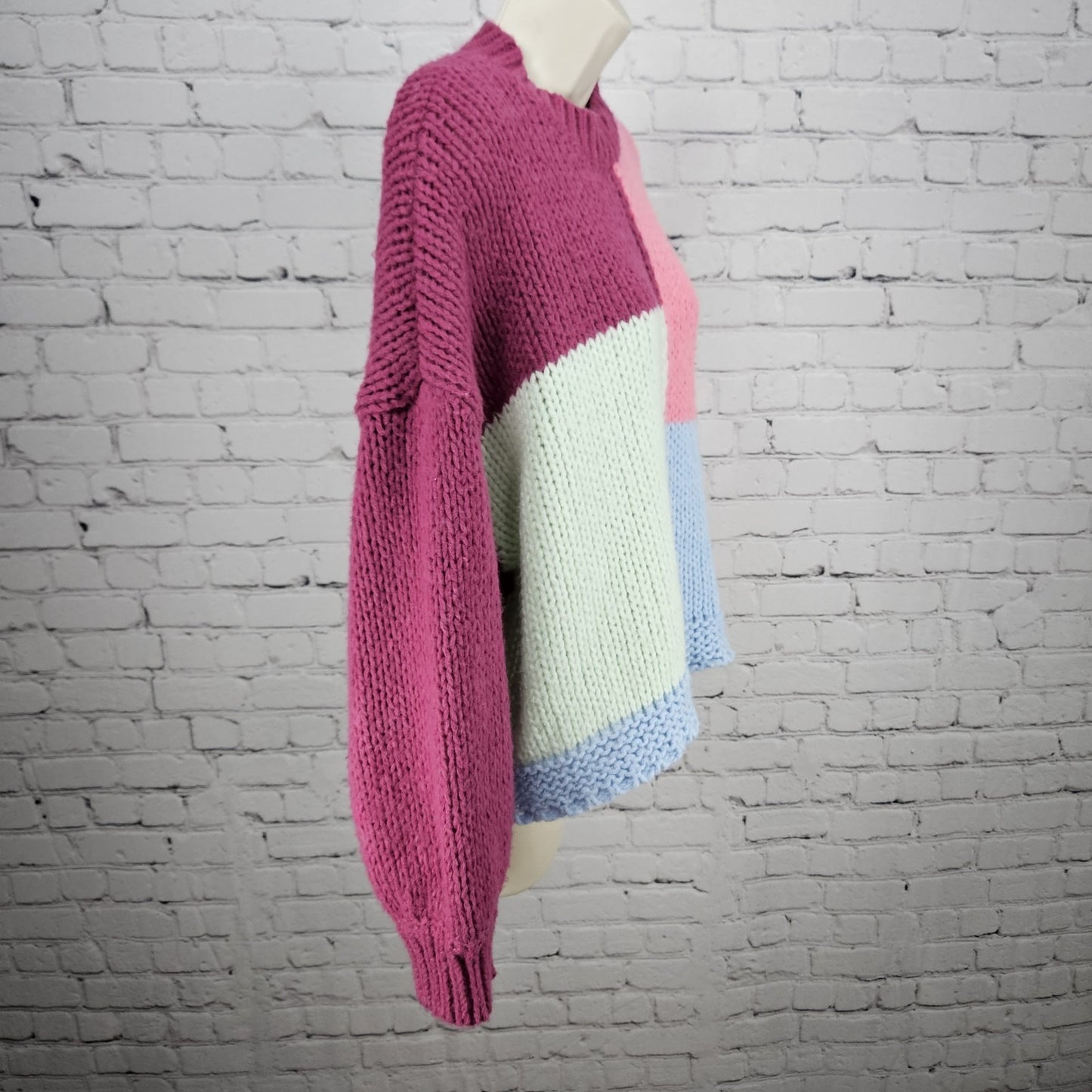 Minkpink Multicolor Colorblock Chunky Knit Balloon Sleeve Sweater Medium M