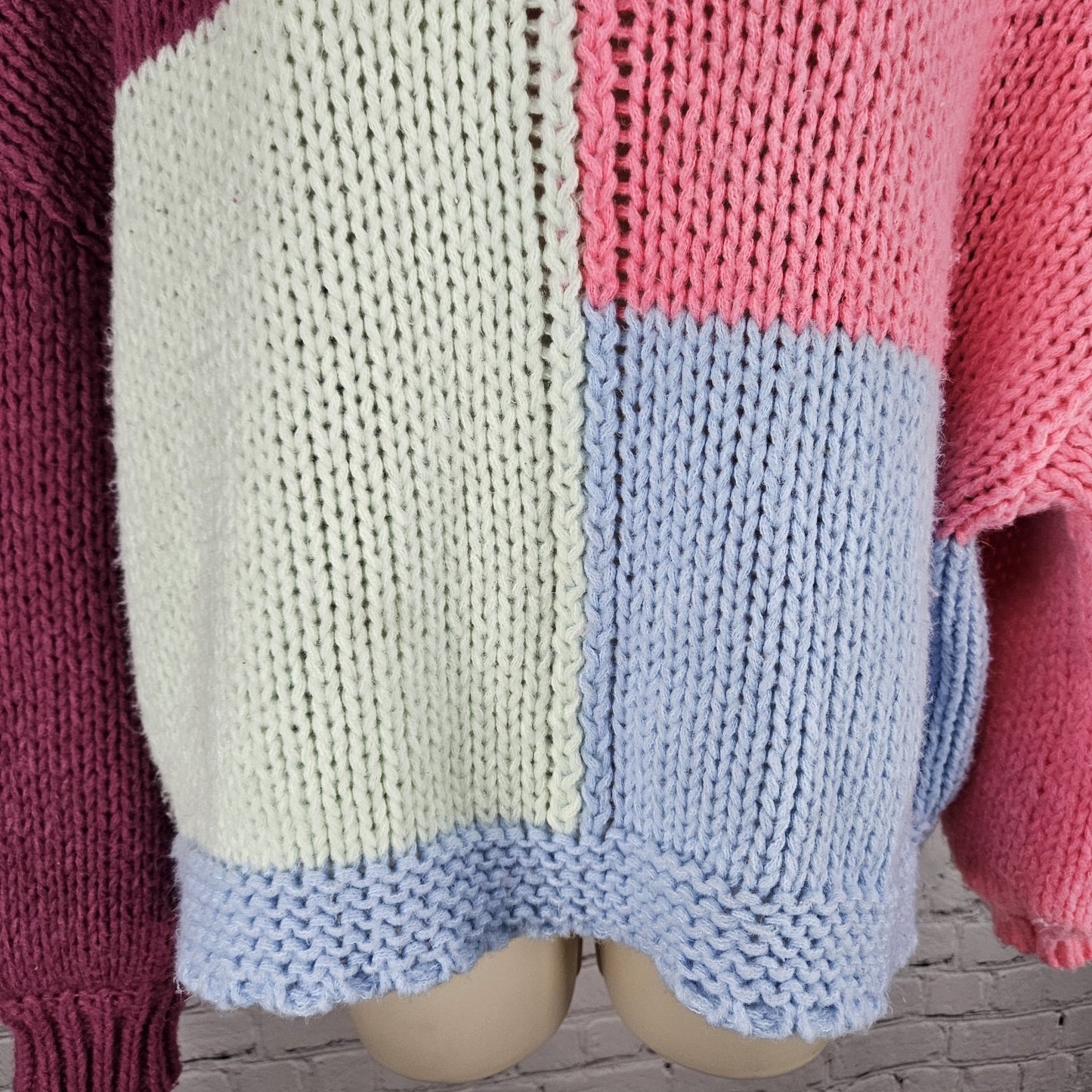 Minkpink Multicolor Colorblock Chunky Knit Balloon Sleeve Sweater Medium M