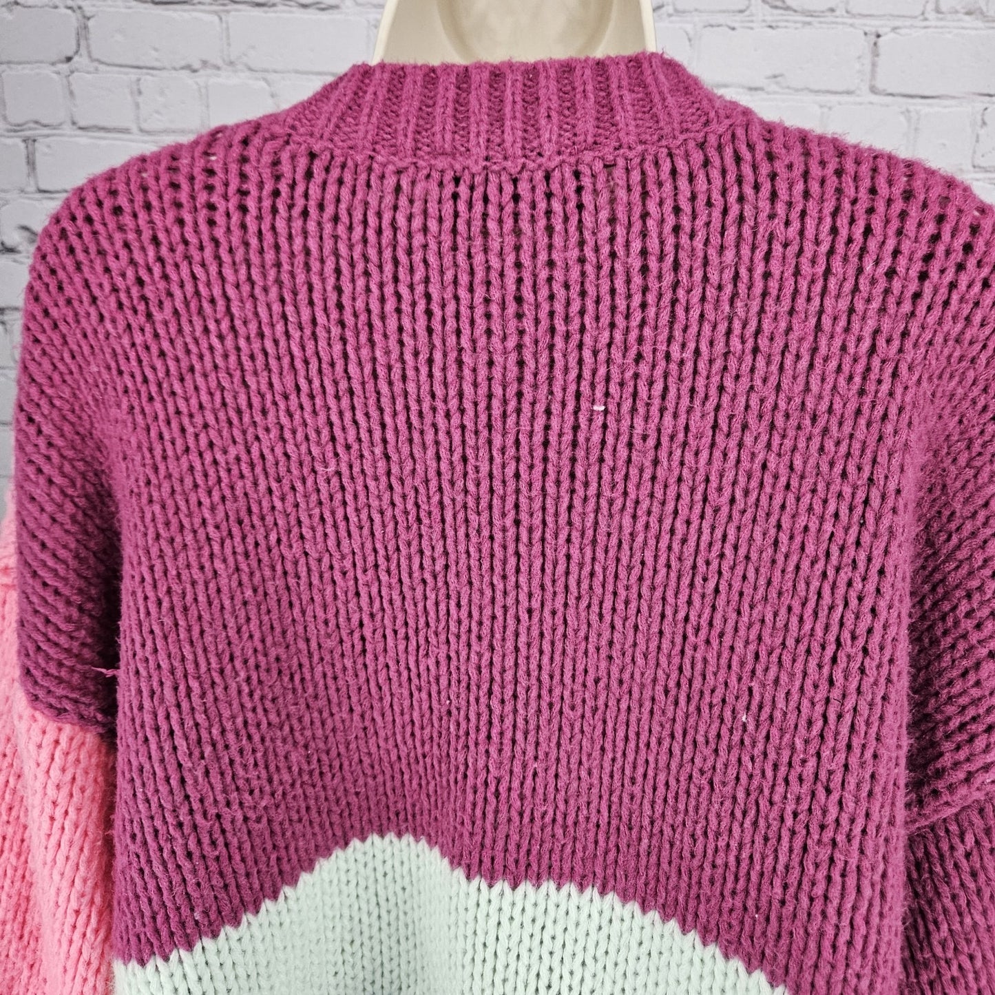 Minkpink Multicolor Colorblock Chunky Knit Balloon Sleeve Sweater Medium M