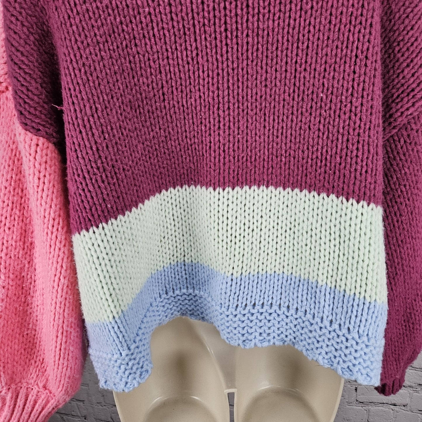 Minkpink Multicolor Colorblock Chunky Knit Balloon Sleeve Sweater Medium M