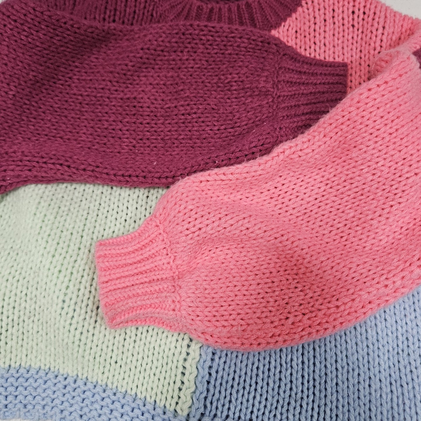 Minkpink Multicolor Colorblock Chunky Knit Balloon Sleeve Sweater Medium M