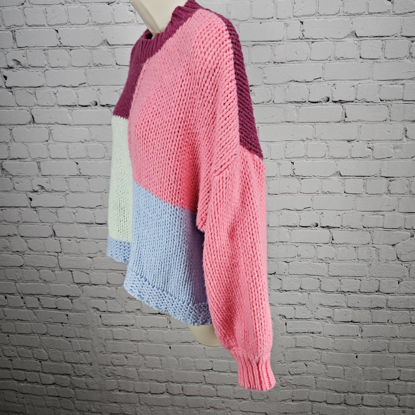 Minkpink Multicolor Colorblock Chunky Knit Balloon Sleeve Sweater Medium M