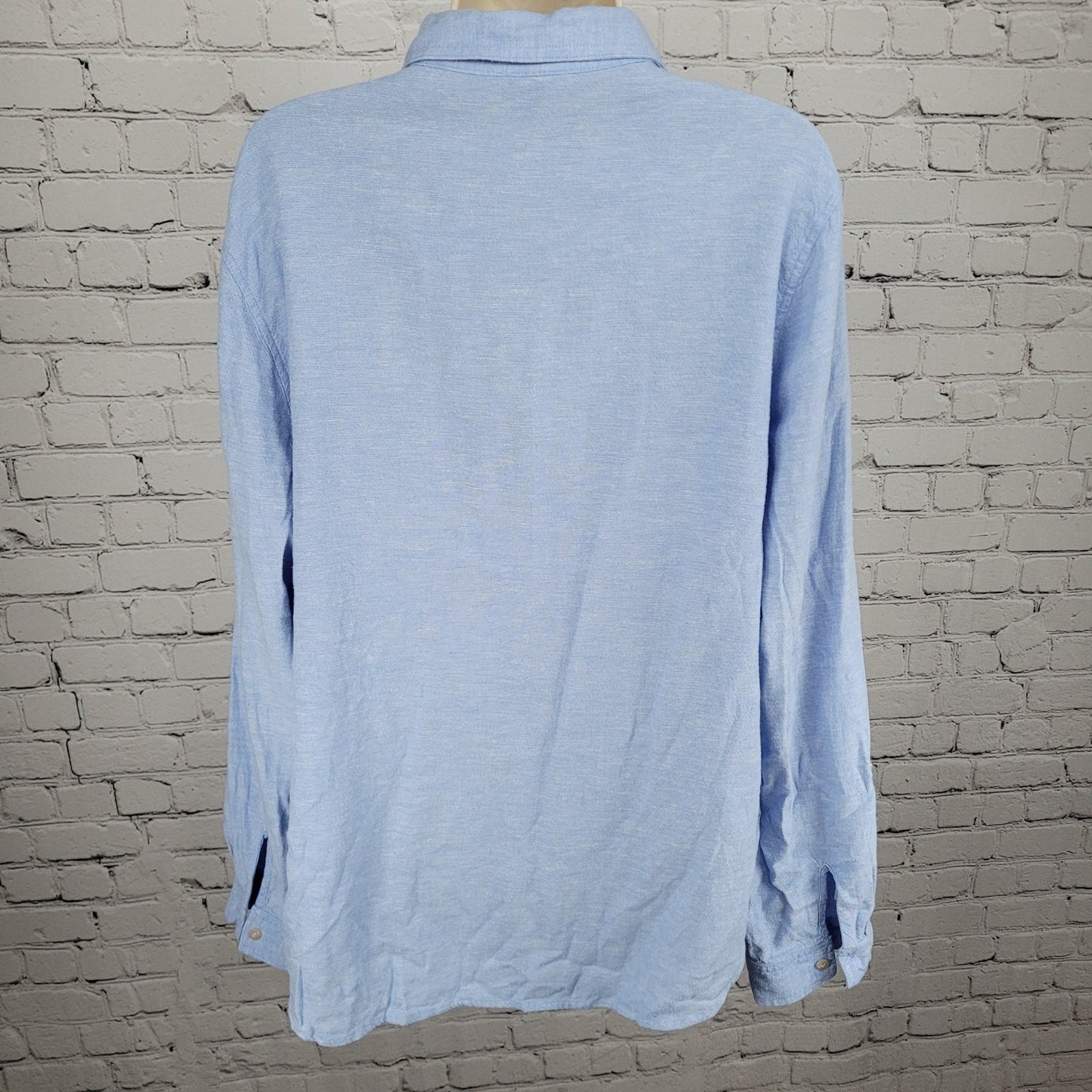 Orvis Blue Linen Blend Button Up Roll Tab Long Sleeve Shirt Top Size XL