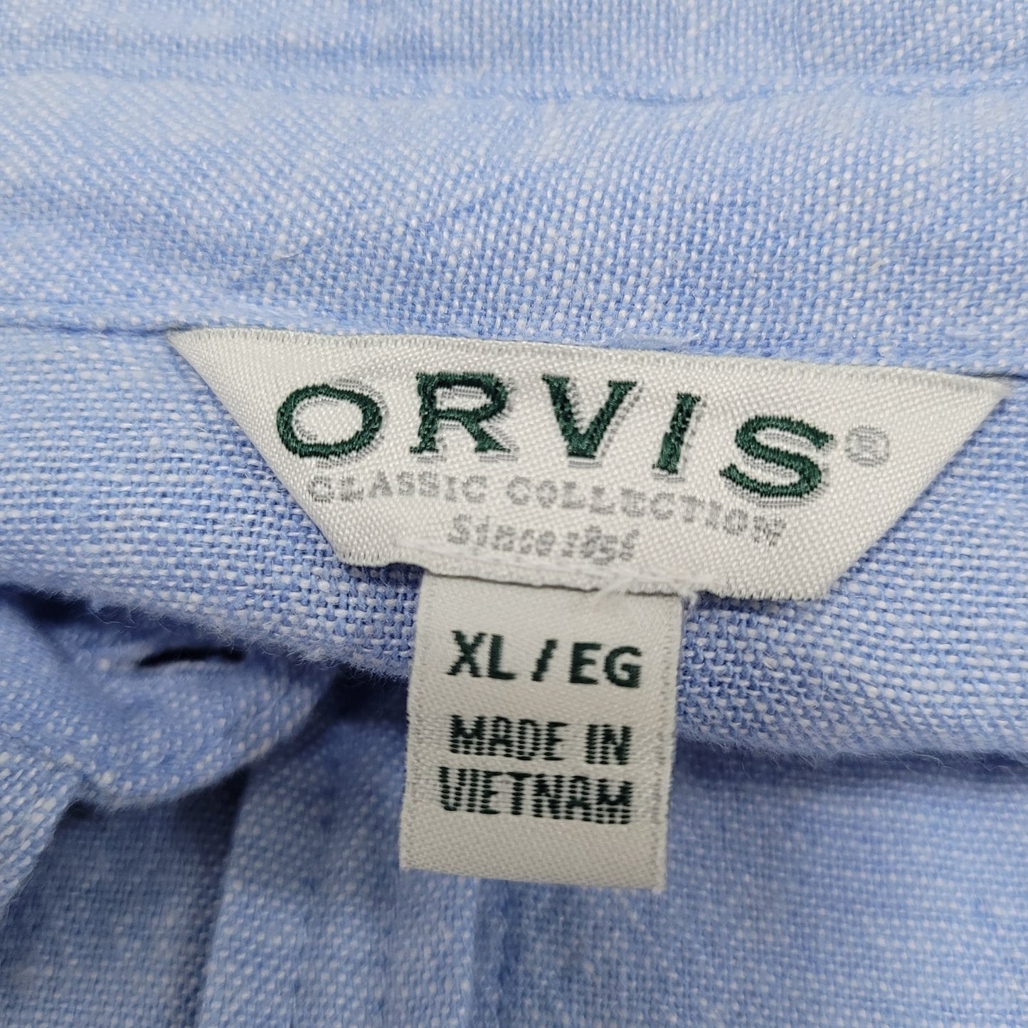 Orvis Blue Linen Blend Button Up Roll Tab Long Sleeve Shirt Top Size XL