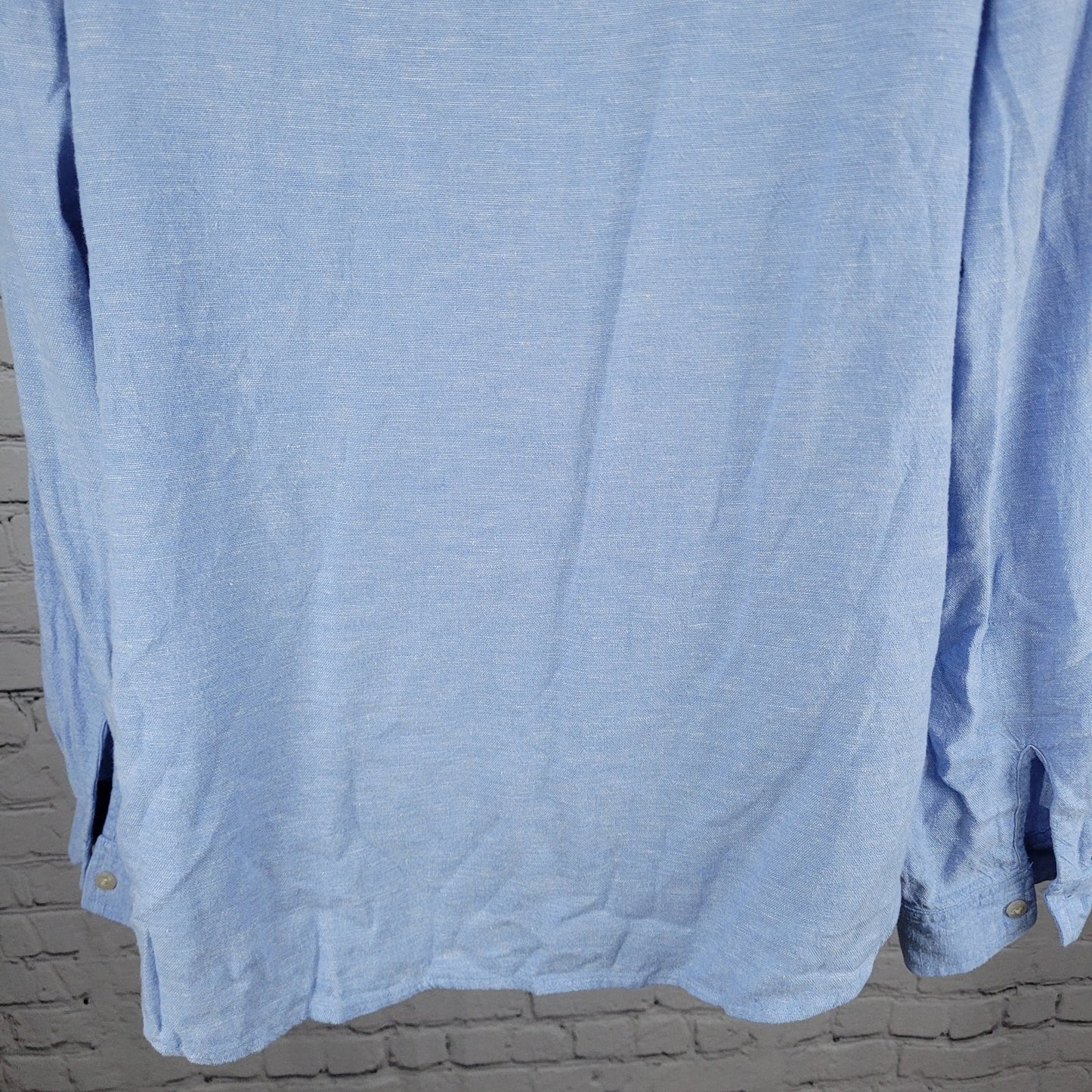 Orvis Blue Linen Blend Button Up Roll Tab Long Sleeve Shirt Top Size XL