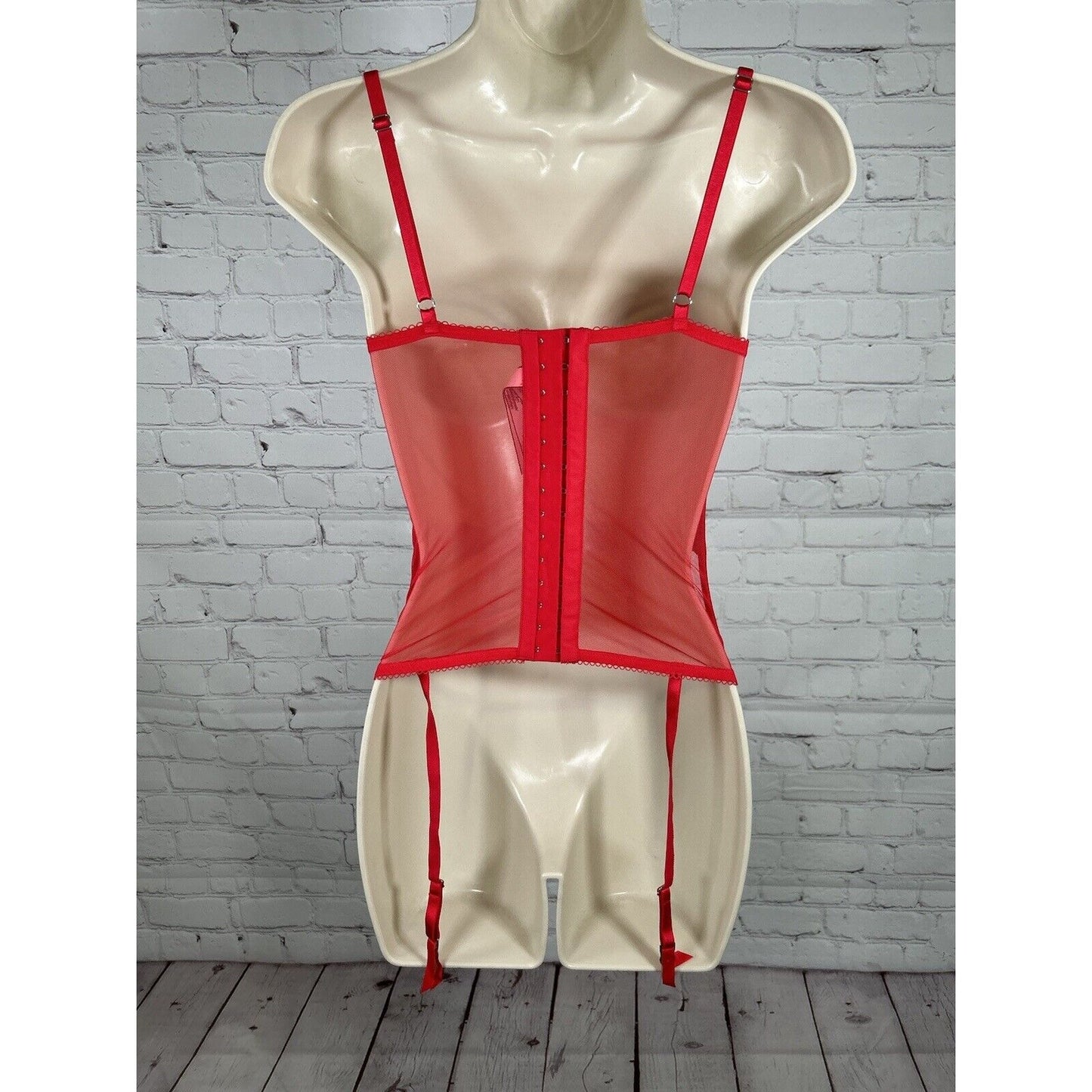 Victoria’s Secret Lingerie Bustier Corset Garter Straps Red/Beige Hearts 32C
