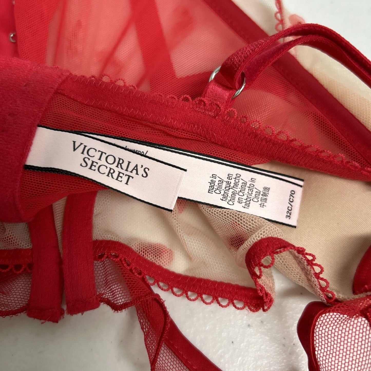Victoria’s Secret Lingerie Bustier Corset Garter Straps Red/Beige Hearts 32C