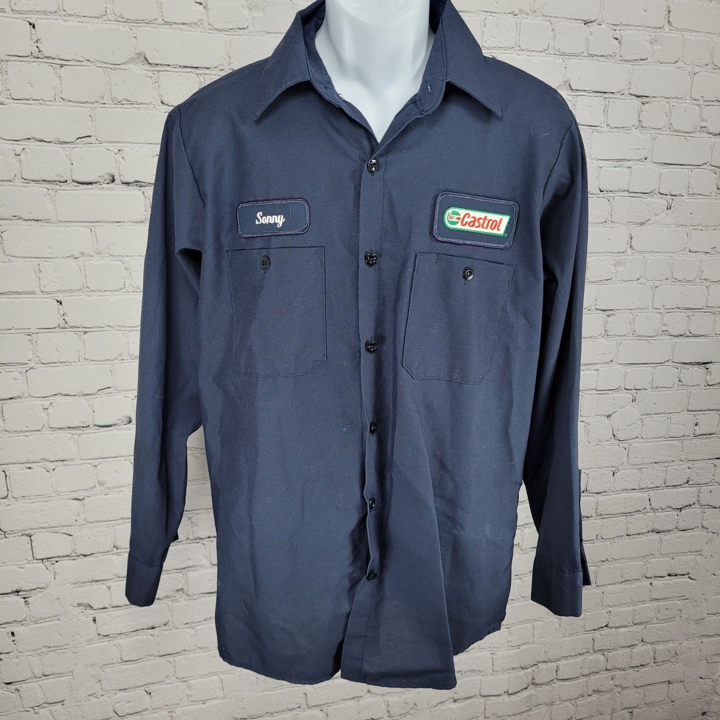Castrol Lube Express Navy Workwear Mechanic Button Up Long Sleeve Shirt 15.5-02