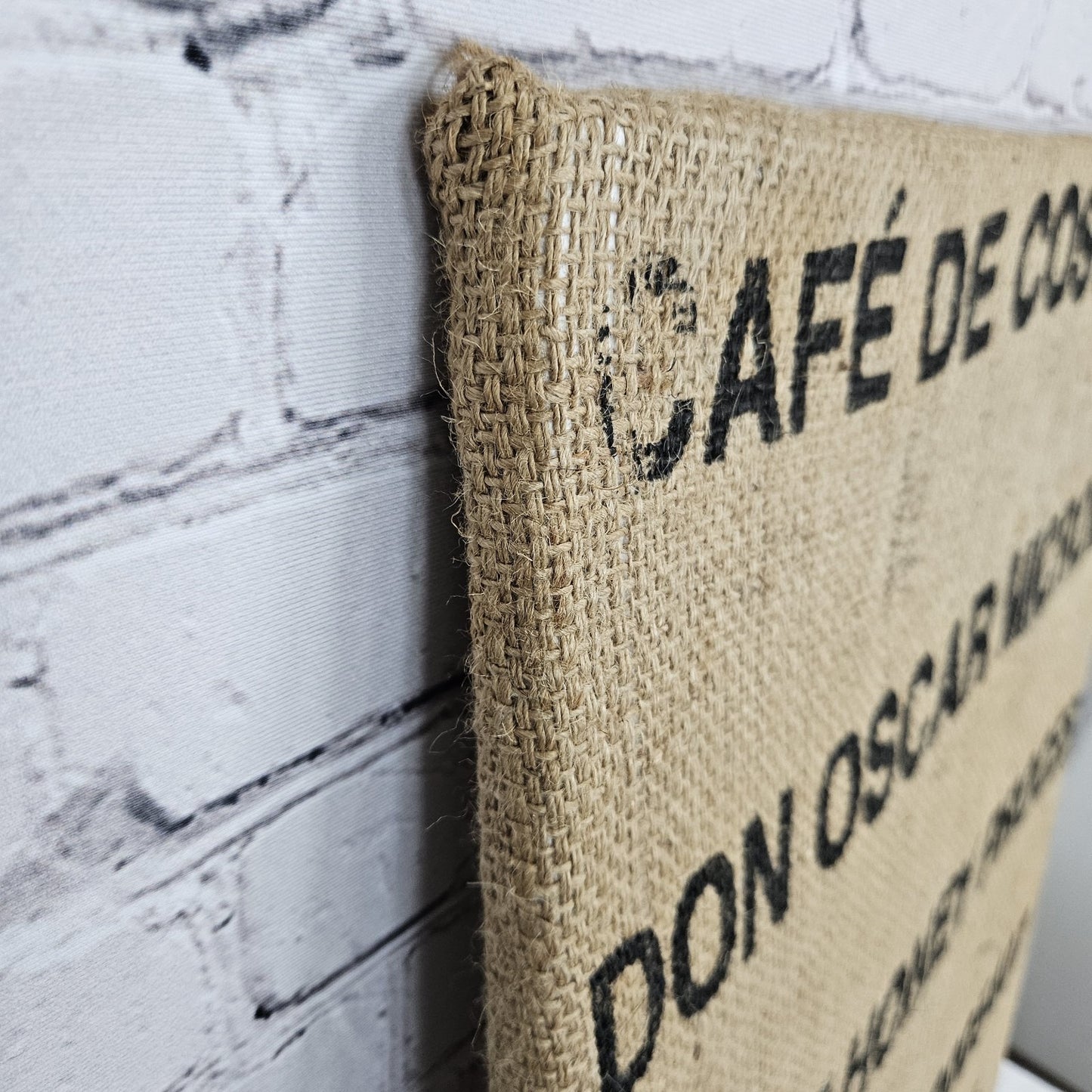 Cafe De Costa Rica Authentic Burlap Sack Wrapped Canvas Wood Framed Art 24x18