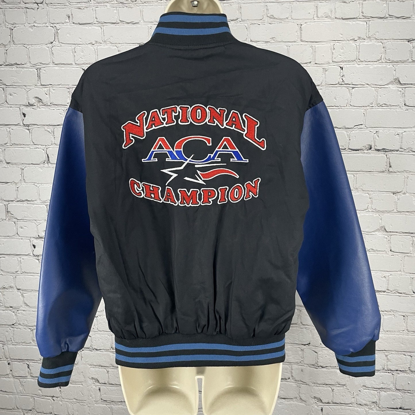 National ACA Champion Black Cheerleading Snapped Varsity Jacket Size Youth Large