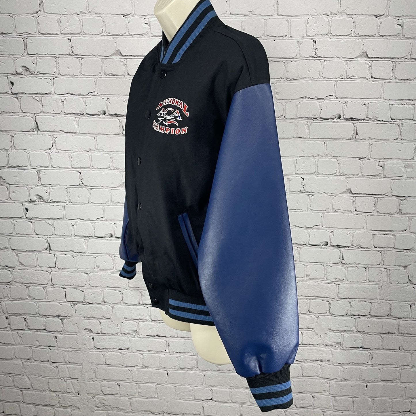 National ACA Champion Black Cheerleading Snapped Varsity Jacket Size Youth Large