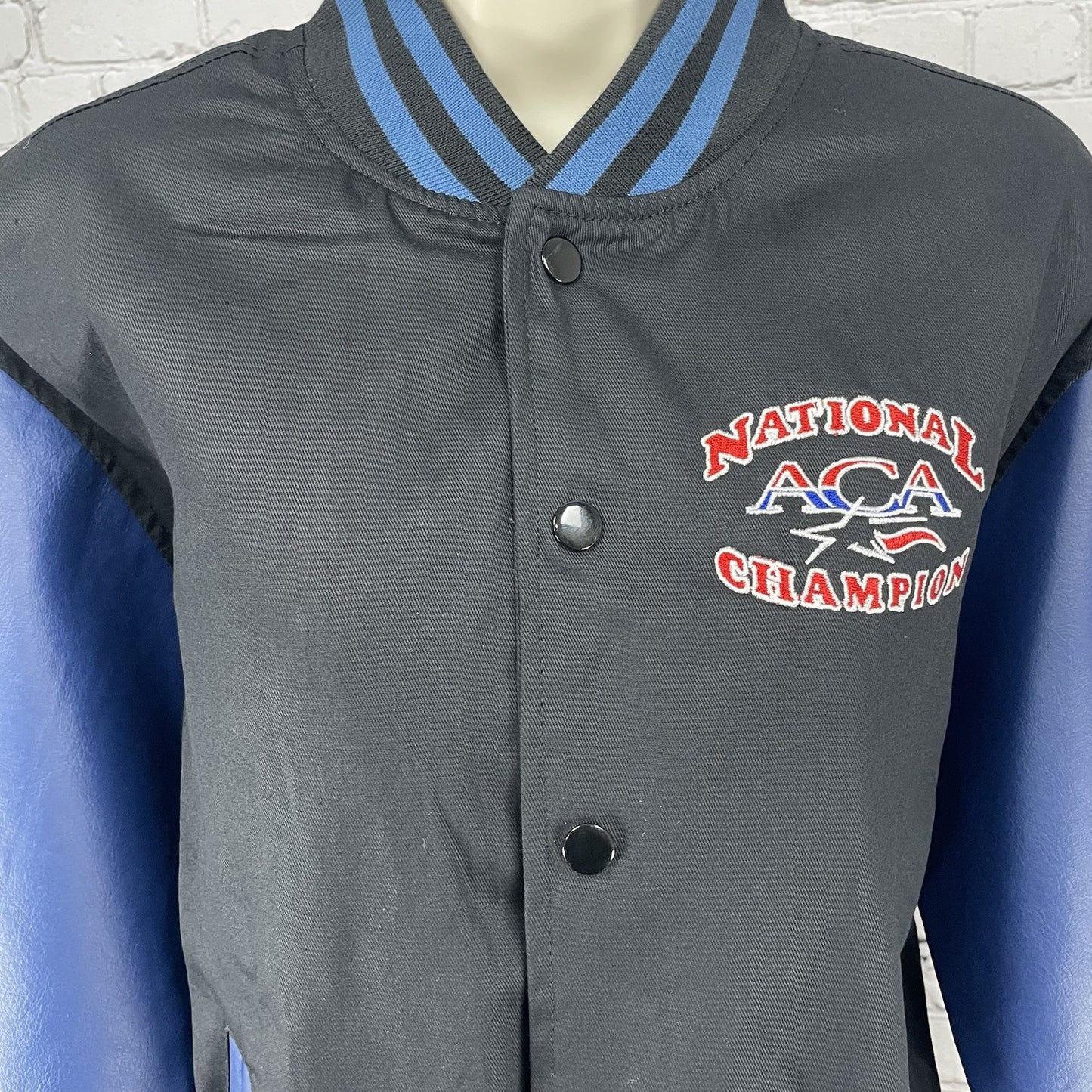 National ACA Champion Black Cheerleading Snapped Varsity Jacket Size Youth Large