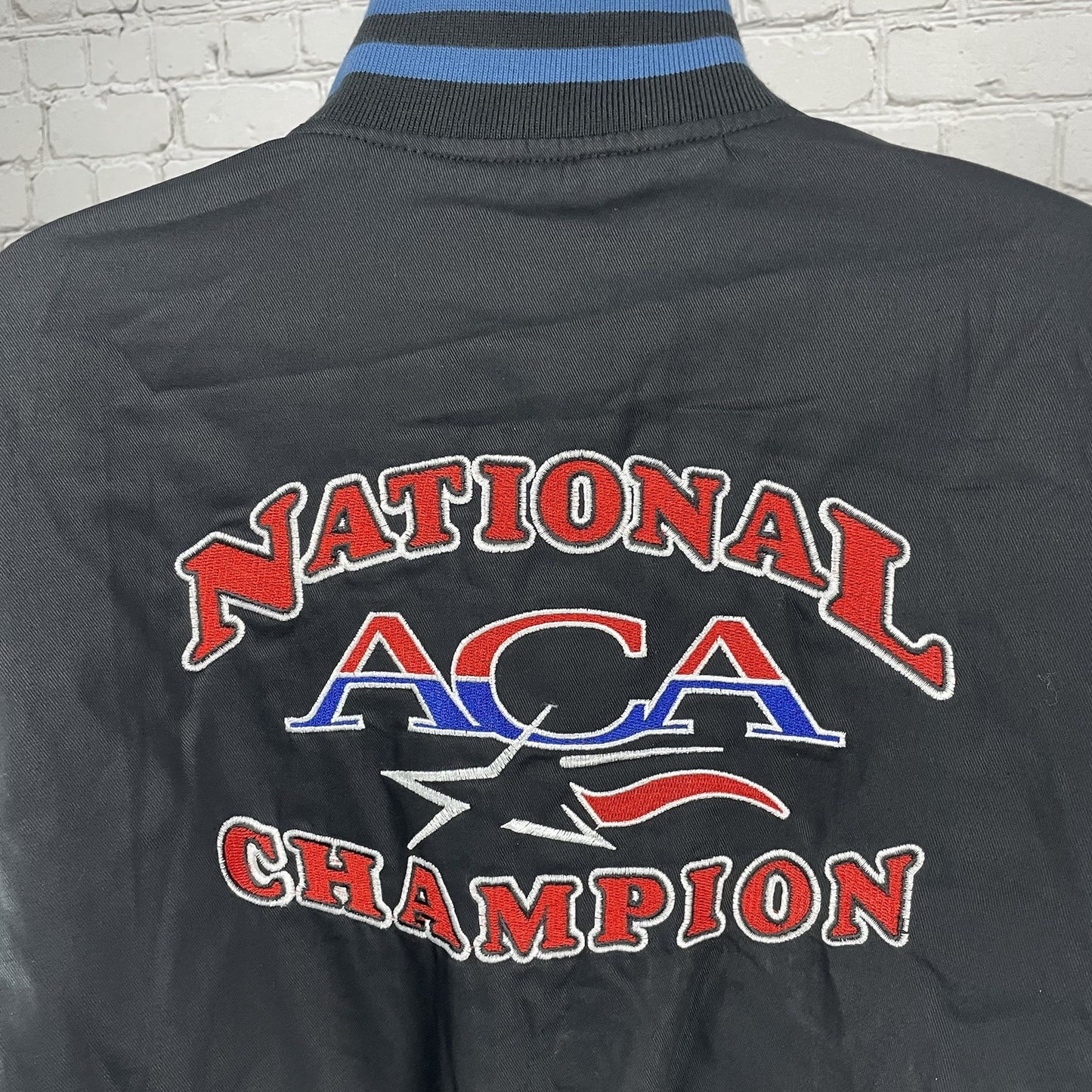 National ACA Champion Black Cheerleading Snapped Varsity Jacket Size Youth Large