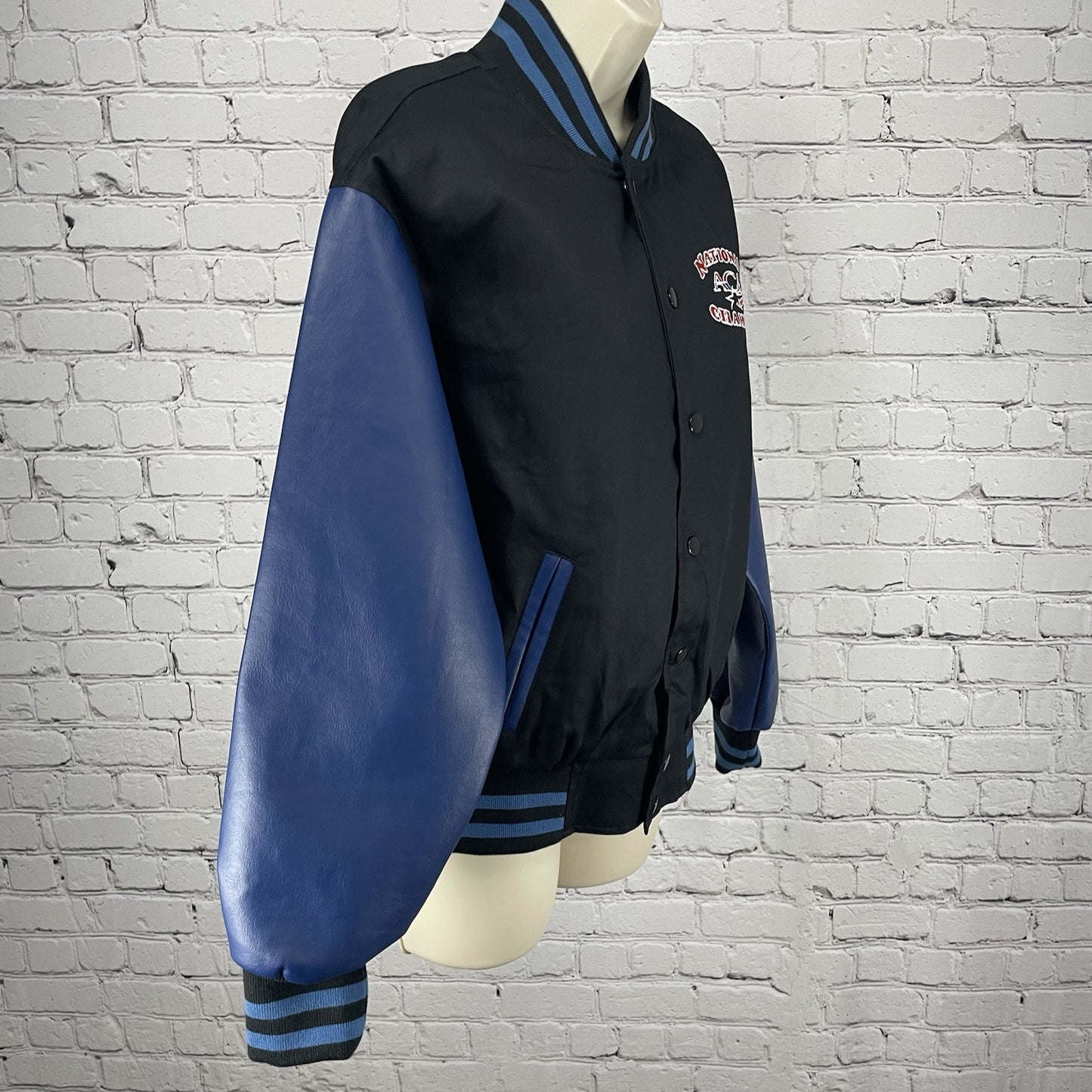 National ACA Champion Black Cheerleading Snapped Varsity Jacket Size Youth Large