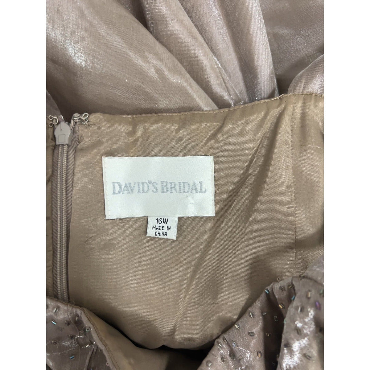 David's Bridal Champagne Beaded Metallic Sleeveless Formal Maxi Gown 16W