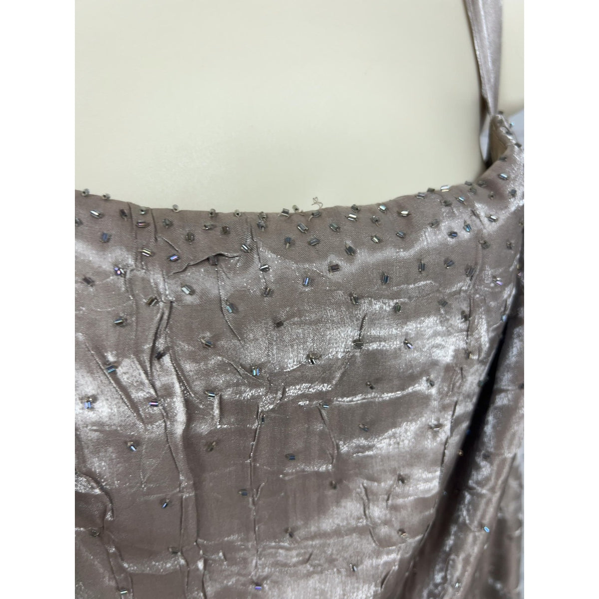 David's Bridal Champagne Beaded Metallic Sleeveless Formal Maxi Gown 16W