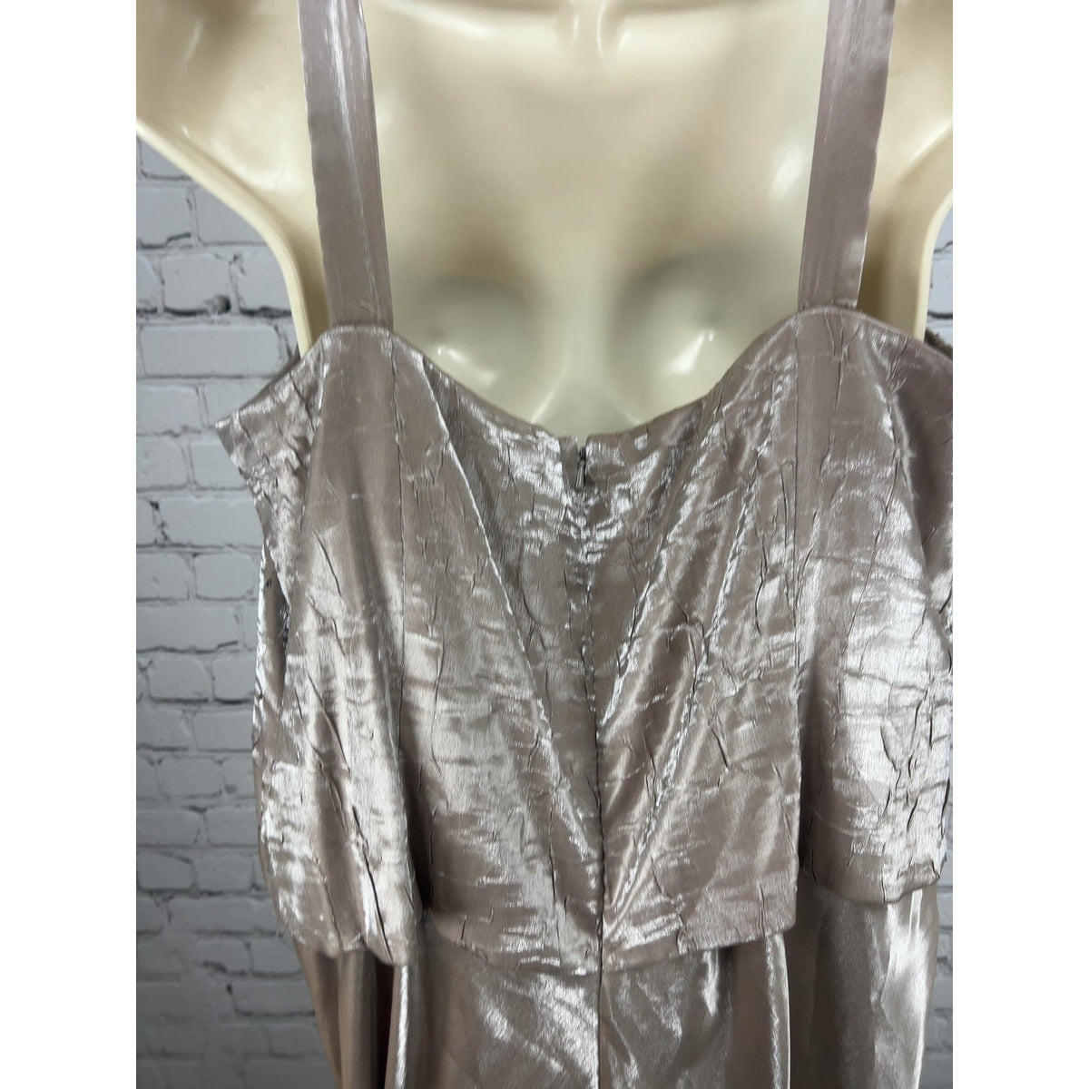 David's Bridal Champagne Beaded Metallic Sleeveless Formal Maxi Gown 16W