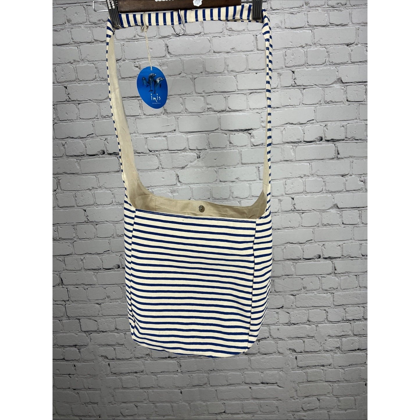 NWT Inis the Energy of the Sea Tote Beach Bag Rope Handles Off White Blue Canvas