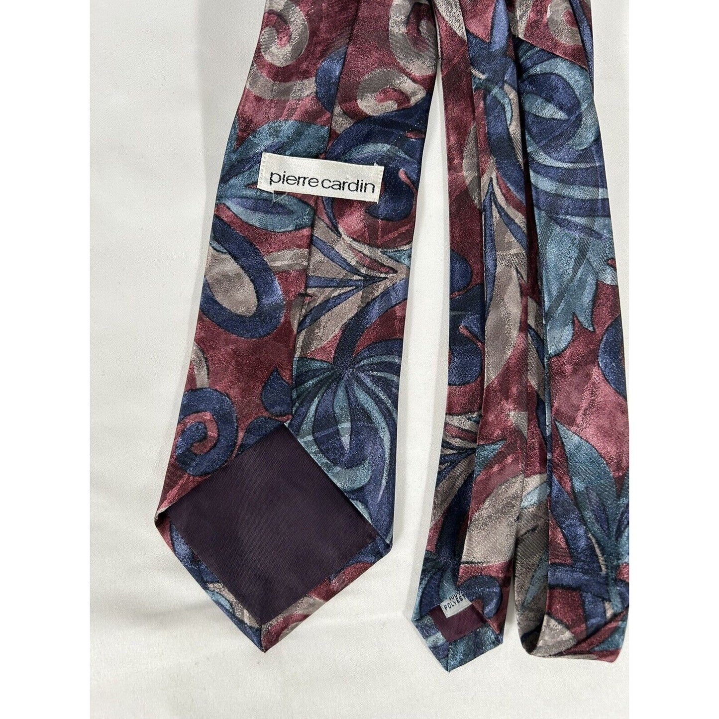 Pierre Cardin Blue Red Geometric Leaf Print Men’s Wide Necktie 57X4