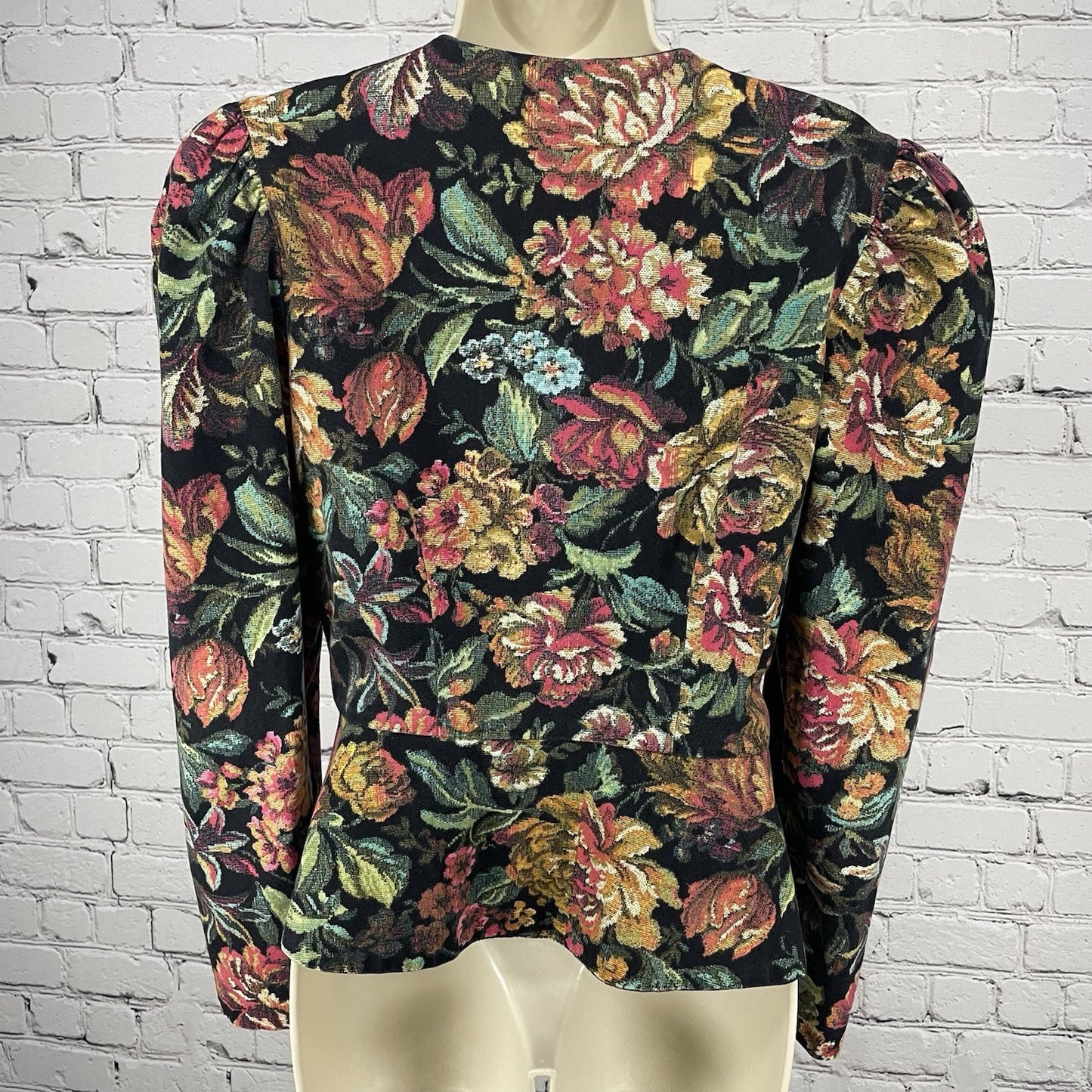 VTG Go Vicki Floral Cotton Buttoned Puff Sleeve Blazer Jacket USA Made Size 7/8