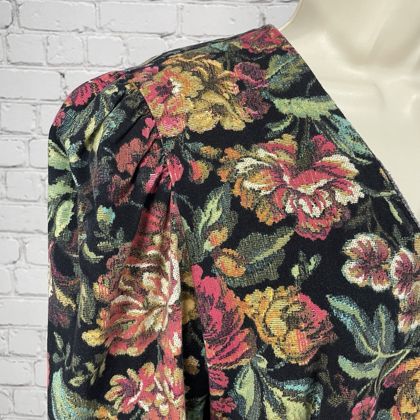 VTG Go Vicki Floral Cotton Buttoned Puff Sleeve Blazer Jacket USA Made Size 7/8
