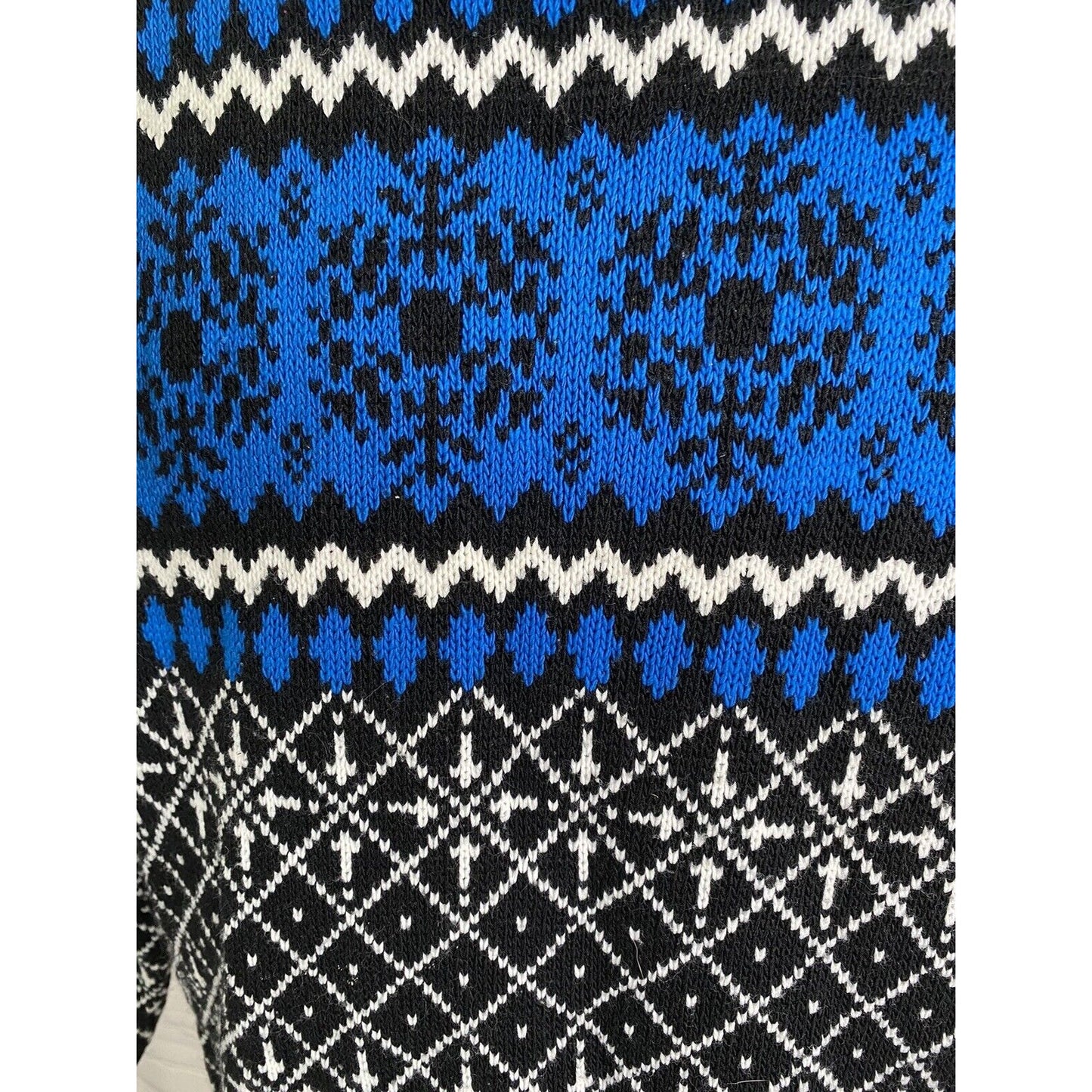 VTG American Pride Blue Black White Winter Pullover Knit Sweater Youth L